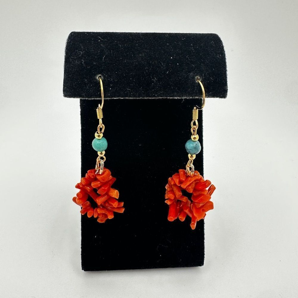NWOT Branch Coral and 5mm turquoise beaded dangle earrings with 925‎ hooks!